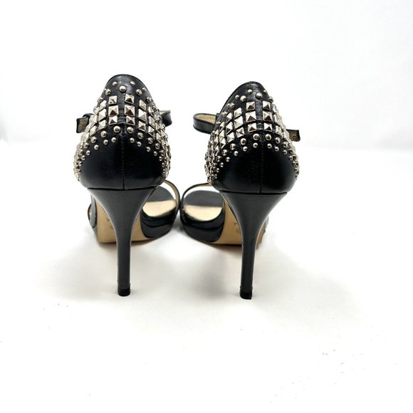 Isola Ivalee Gold Stud Black Leather T Strap Heels Dress Evening Prom Size 6.5M - Picture 2 of 8